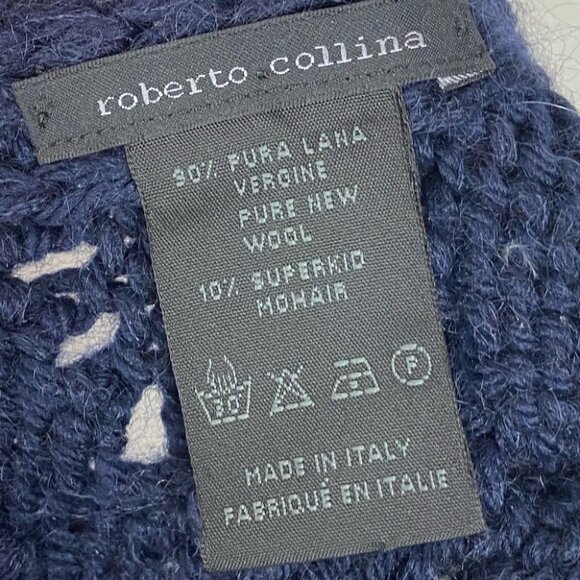 Roberto Collina Virgin Wool Superkid‎ Mohair Rectangular Scarf Fringe Navy Blue - Picture 3 of 11